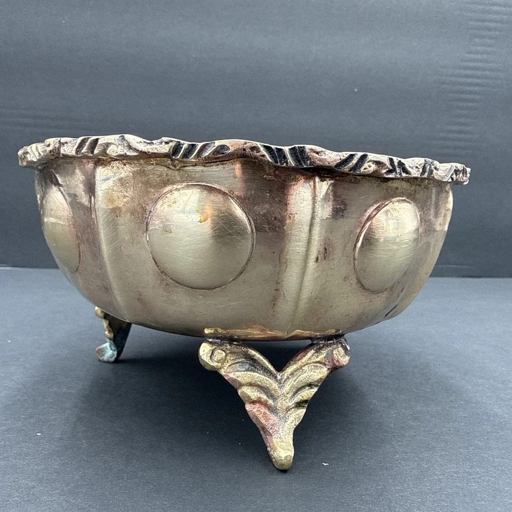 Vintage Brass Bowl Planter Bowl Candy Dish with Feet‎ Mid Century Modern